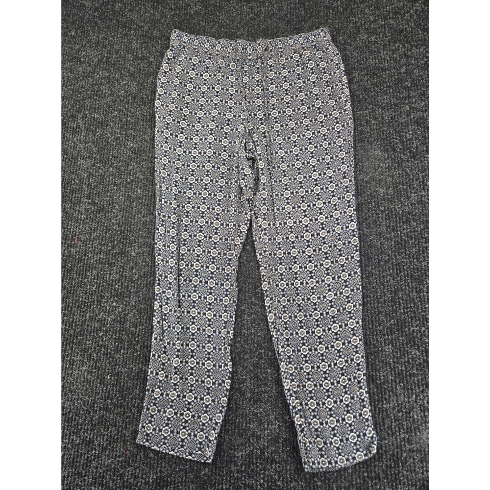 Talbots Petites Navy Blue Geometric Floral Tile Rayon Tapered Pants Size MP